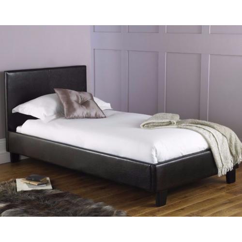 - BRAND NEW - FREE EXPRESS DELIVERY SINGLE LEATHER BED AND LUXURY MEMORY FOAM MATTRESS Black/Brown