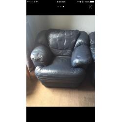 Dark navy blue leather sofas. 2+1