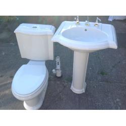 New Kohler White Toilet, Cistern & Sink with chrome fitments
