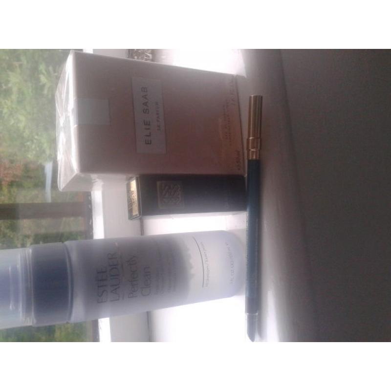 Estee lauder Foam cleanser and teal eye liner, Elie Saab 50ml, Guerlain lipstick