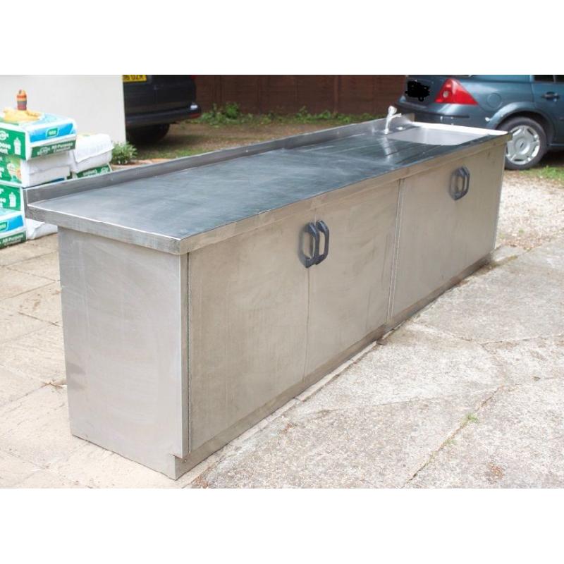 Stainless Steel Single Sink & Drainer with workbench & double cupboard