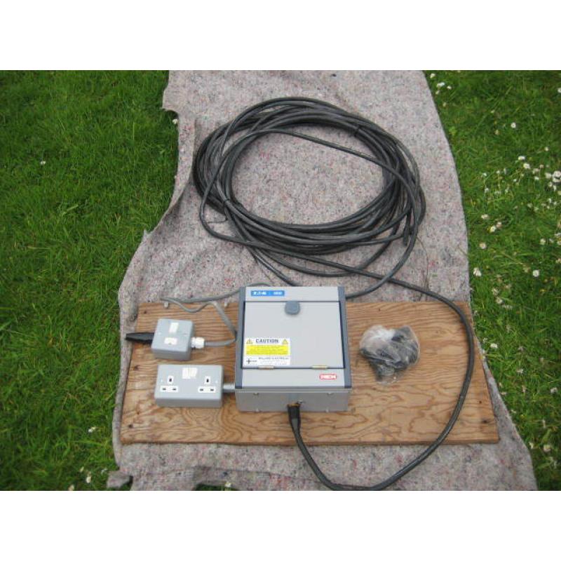 M.E.M Metal Four Terminal Consumer Unit With Sockets And Armoured 3 Core Cable.