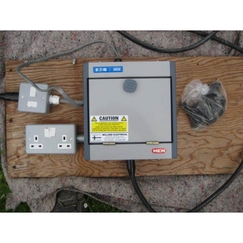 M.E.M Metal Four Terminal Consumer Unit With Sockets And Armoured 3 Core Cable.