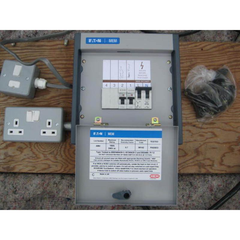 M.E.M Metal Four Terminal Consumer Unit With Sockets And Armoured 3 Core Cable.