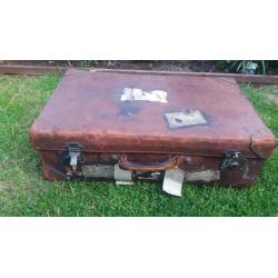 Antique large leather suitcase