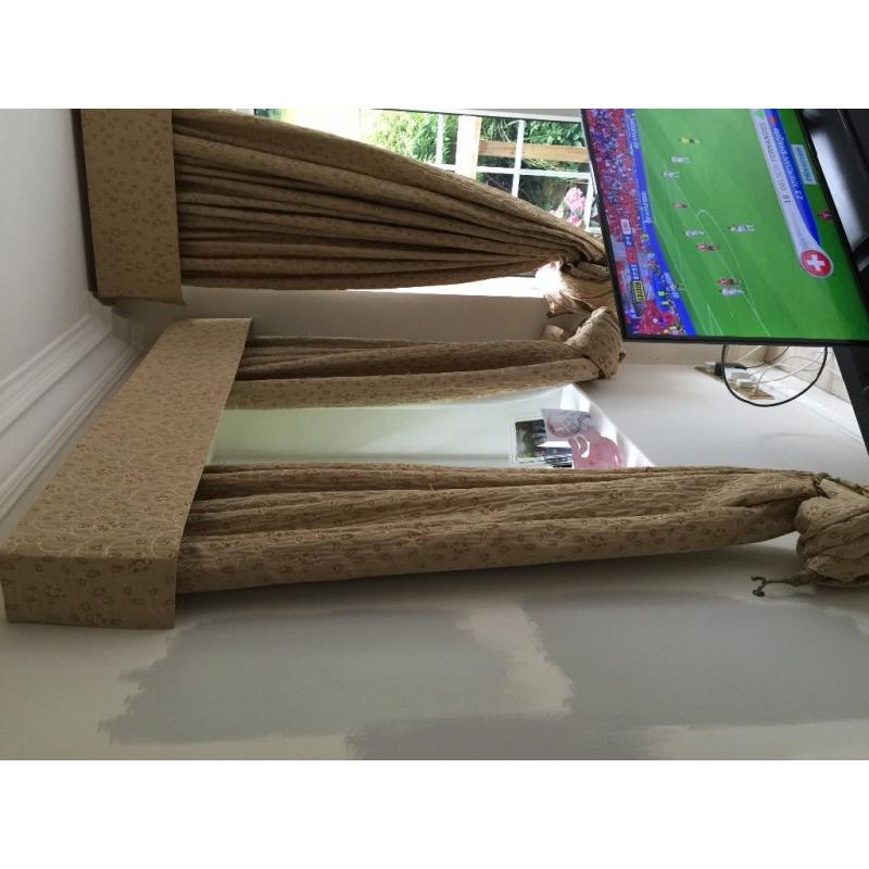Four sets of curtains, pelmet and rails