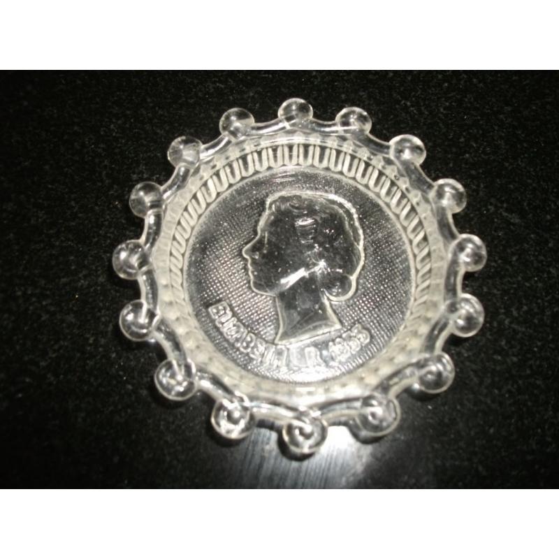 Eizabeth R 1953 Glass Pin Dish