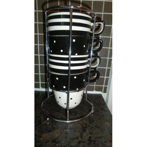 M & S Handpainted Spots & Stripes Large Stacking Mugs Set