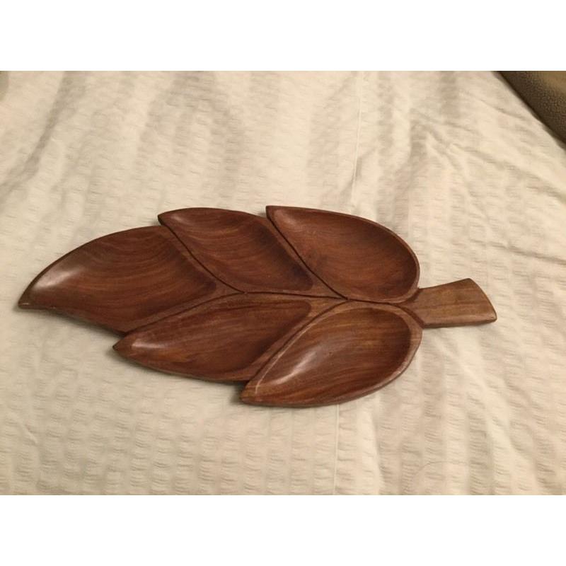Vintage Retro Wooden Leaf Snack Serving Dish