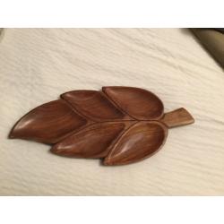 Vintage Retro Wooden Leaf Snack Serving Dish