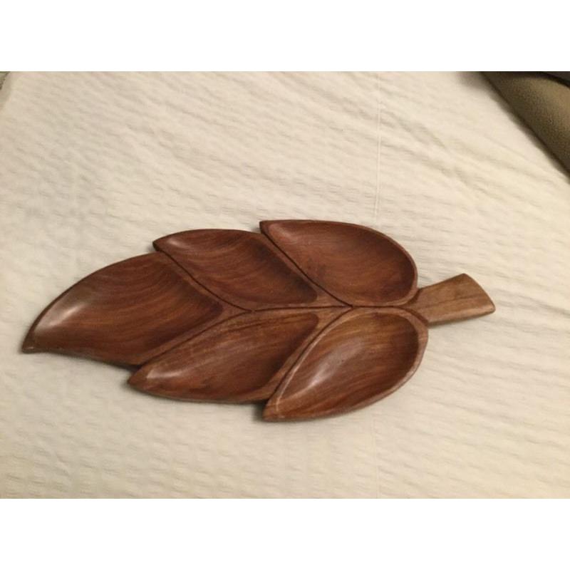 Vintage Retro Wooden Leaf Snack Serving Dish