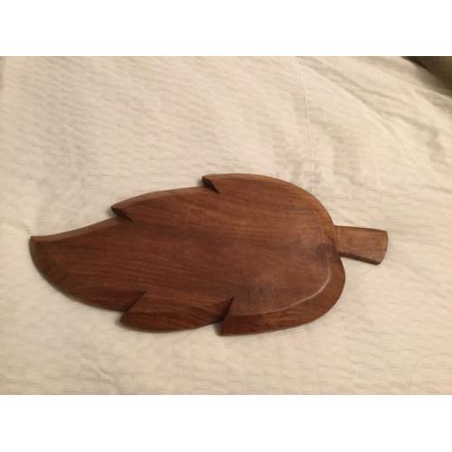 Vintage Retro Wooden Leaf Snack Serving Dish