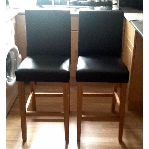 2x Black Faux Leather Breakfast Bar Stools