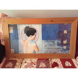 Beautiful Japanese woman with pitch pine frame