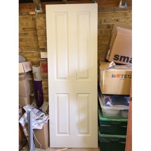 INTERIOR WOOD FOUR-PANEL DOORS, BRAND NEW X 2 198cm x 168.5cm (6'6" x 2'3")