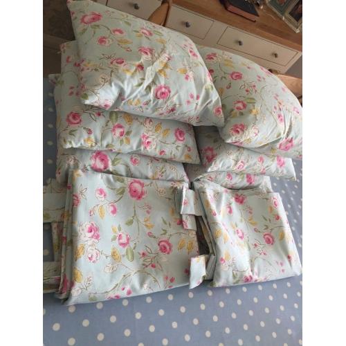 Pair of Clarke & Clarke Curtains and 6 Cushions