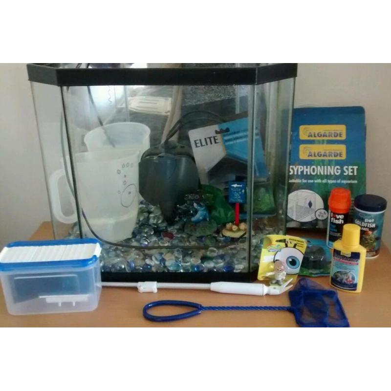 Large Half Hexagonal Fish Tank/Aquarium with lots of Accessories and extras