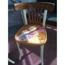 2 decoupaged floral bentwood chairs & old gun box