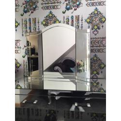 3 piece Mirrored glass furniture. Dressing table, mirror and 3 drawer chest