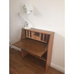 Compact small writing solid oak bureau bookcase