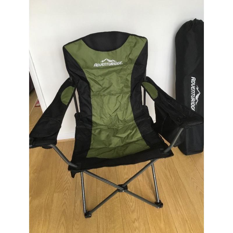 2 Used Adventuridge folding camping chairs, complete with carry bags