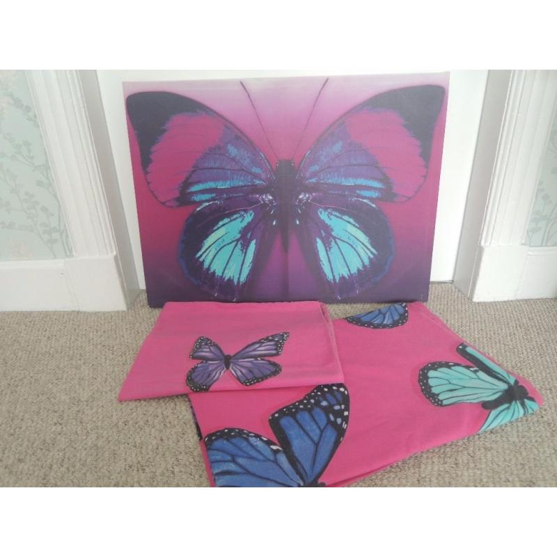 Single Butterfly Duvet, Pillowcase & Matching Canvas