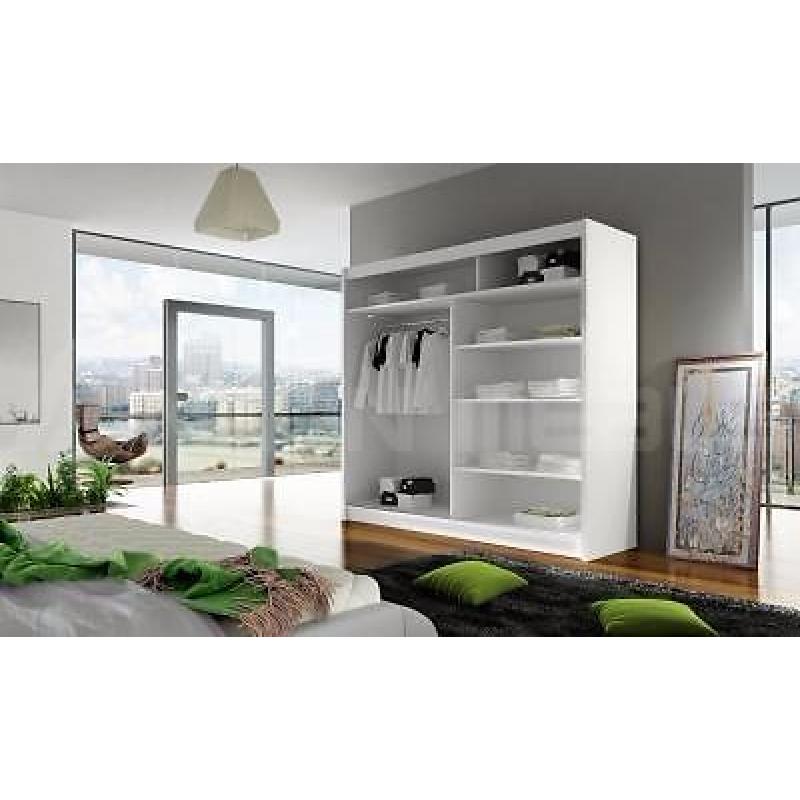 WHITE OR PINE COLOUR MIRROR WARDROBES W 120 , 150 , 180 H 215mm next day delivery within 50 miles