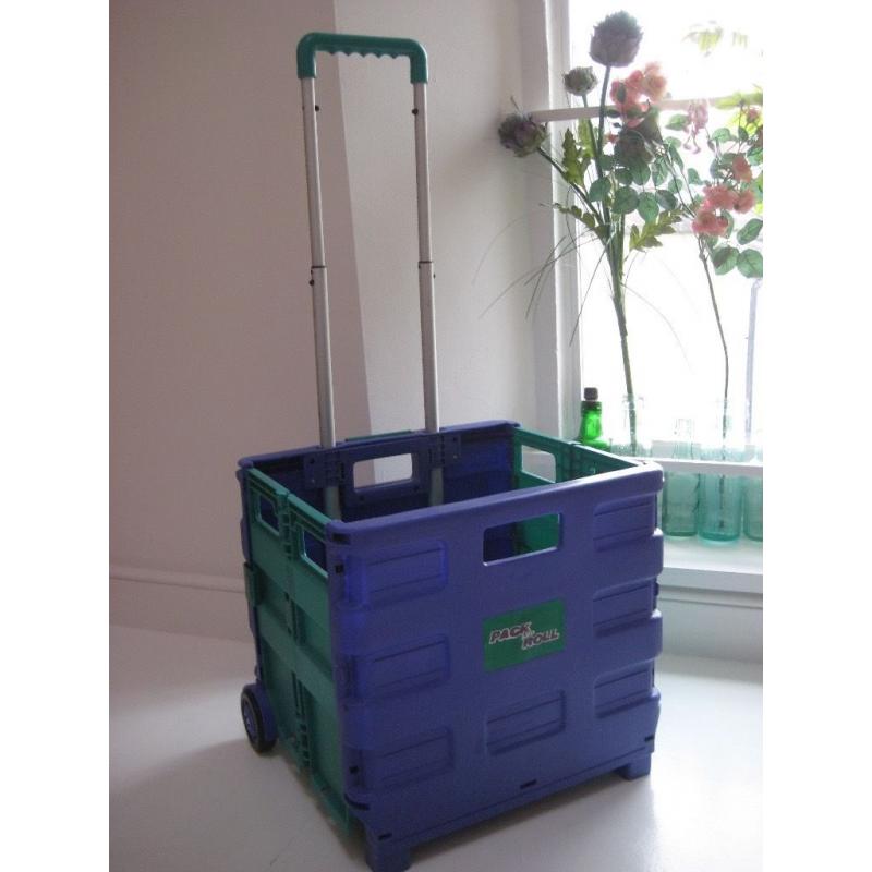 PACK and ROLL Fold Away Shopping Basket, Trolley, Box with Telescopic Handle,