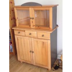 Pine dresser and wall cabinet.