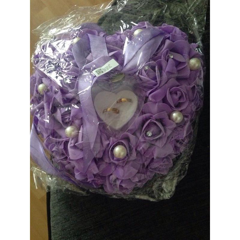 Lilac loveheart ring cushion
