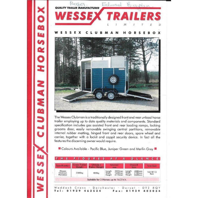 Wessex Horse Trailer for sale