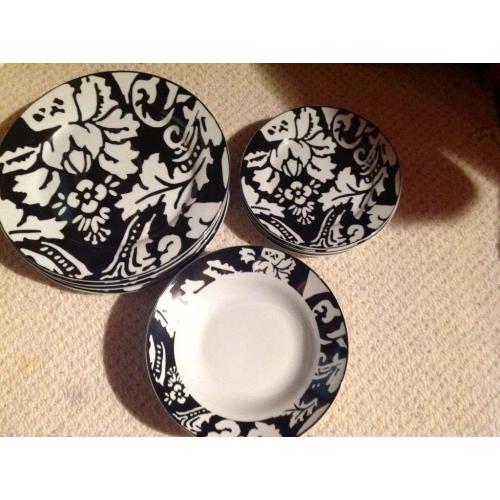Black and white dinner set for 4.