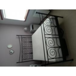 ikea metal frame double bed, mattress and mattress topper