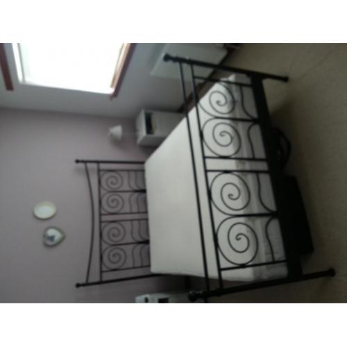 ikea metal frame double bed, mattress and mattress topper