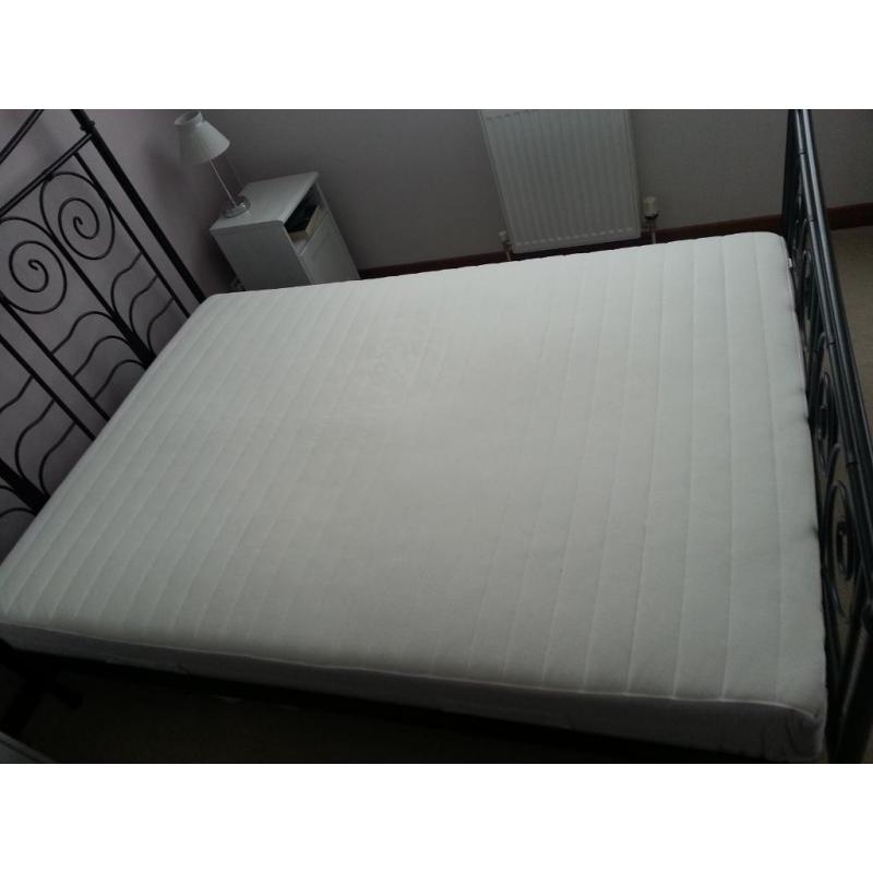ikea metal frame double bed, mattress and mattress topper