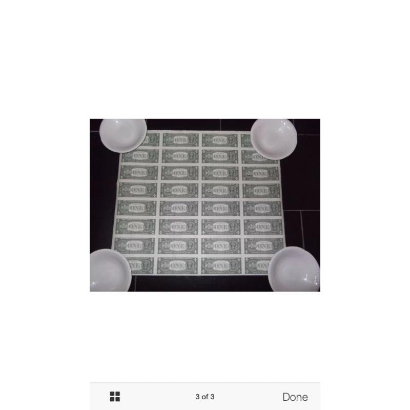 Uncut sheet of 32 genuine $1 bills!