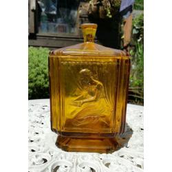 Gorgeous Art Deco amber pressed glass biscuit barrel