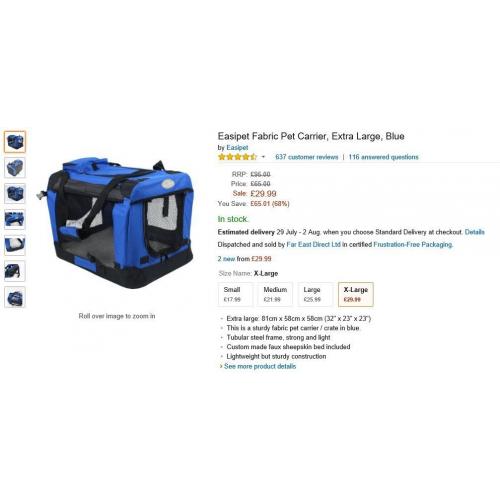 Pet Carrier Fabric Foldable Extra Large Blue