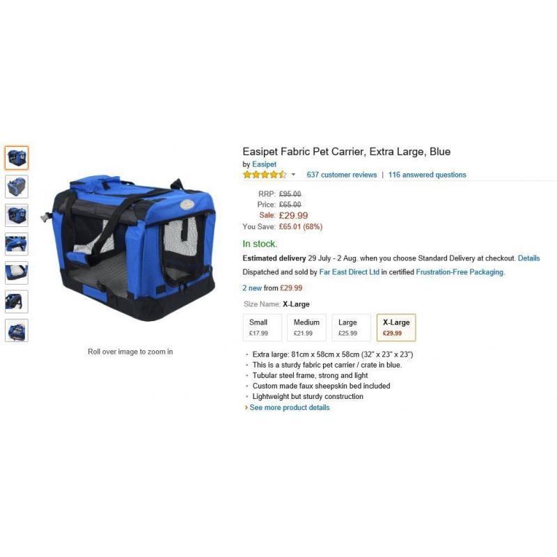 Pet Carrier Fabric Foldable Extra Large Blue