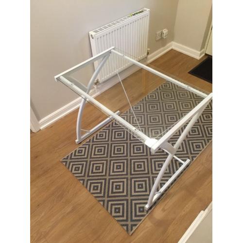 white glass topped desk