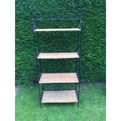 Wrought iron & wicker shelving unit