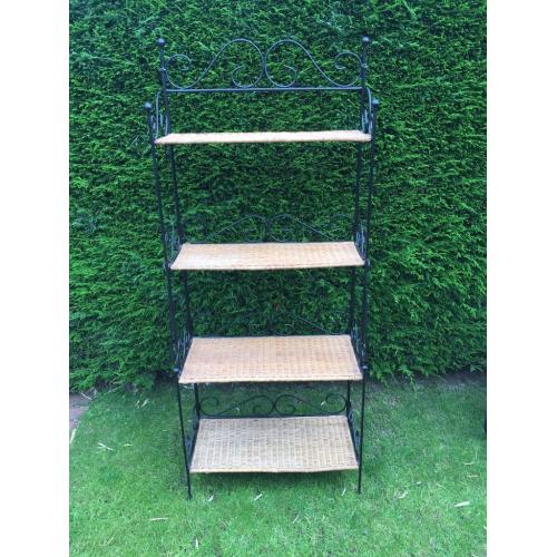 Wrought iron & wicker shelving unit
