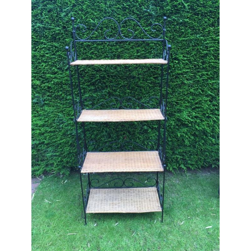 Wrought iron & wicker shelving unit