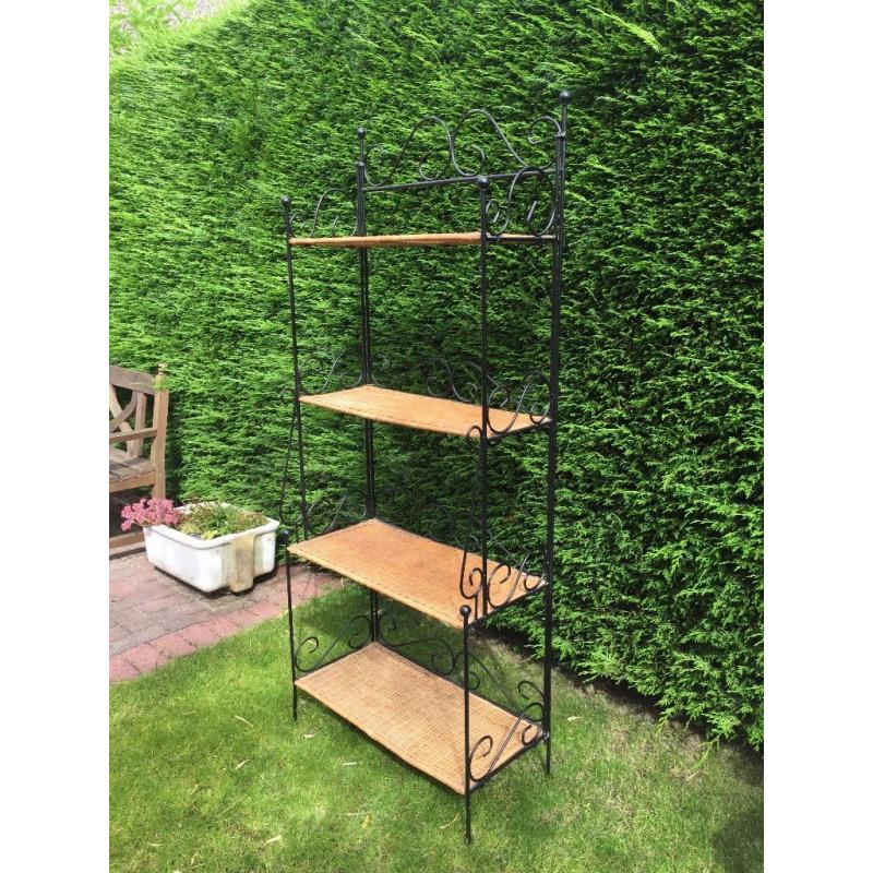 Wrought iron & wicker shelving unit