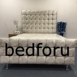 Cube Diamond Crush Velvet Silver Grey High Head Double Bed with Memory Foam Or Orthopedic Mattress.