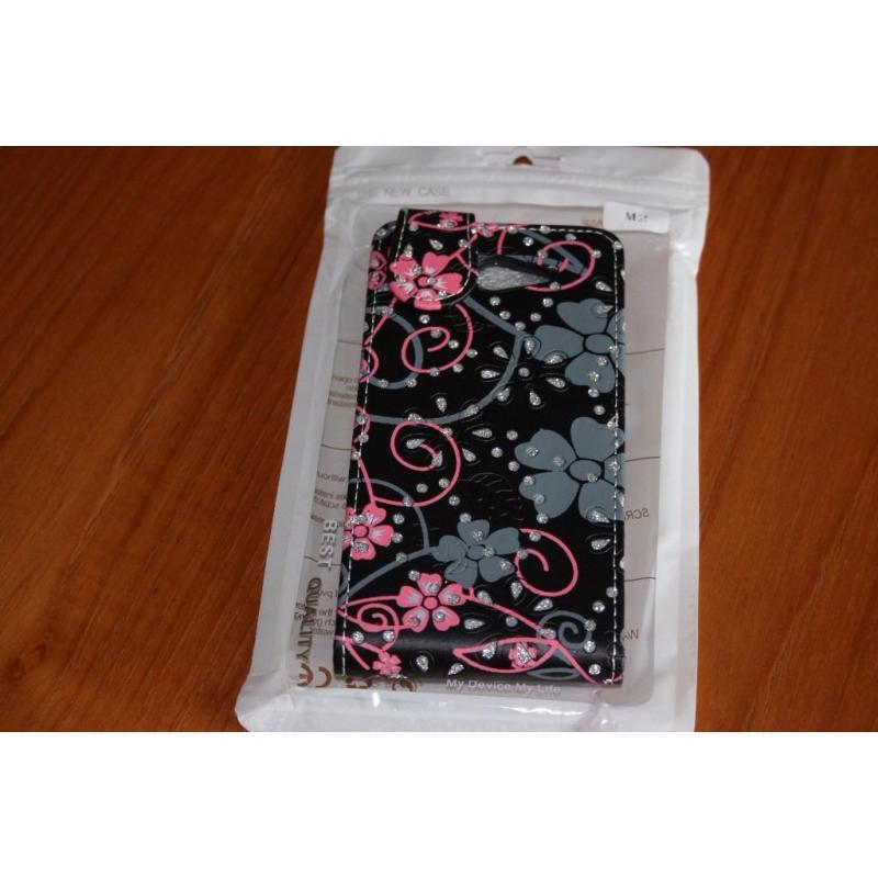 New black pink & grey sparkly mobile phone cover fits Sony experia M2