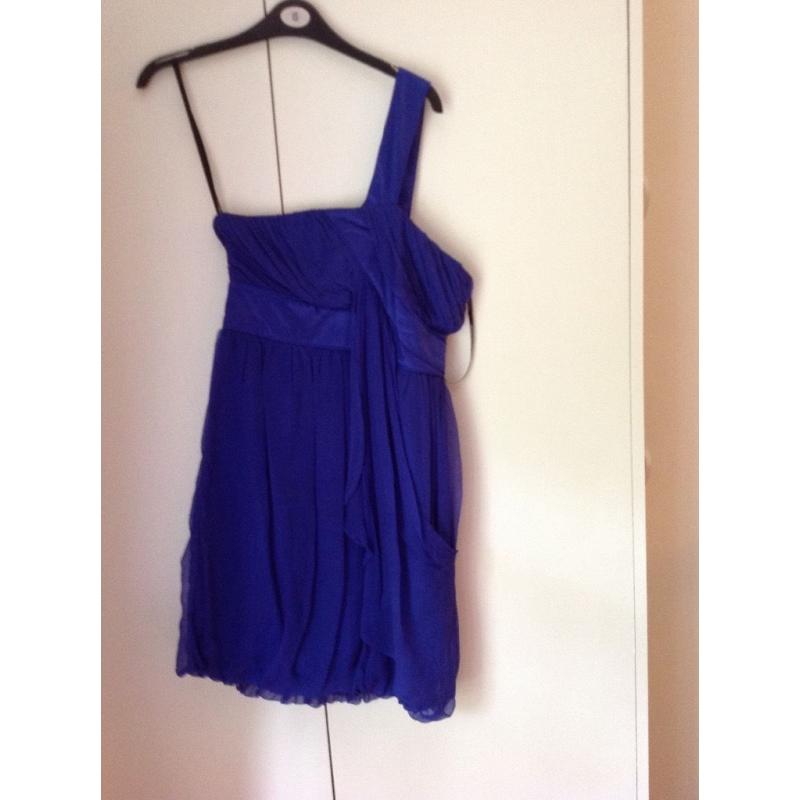 100% silk warehouse size 10 electric blue one shoulder dress