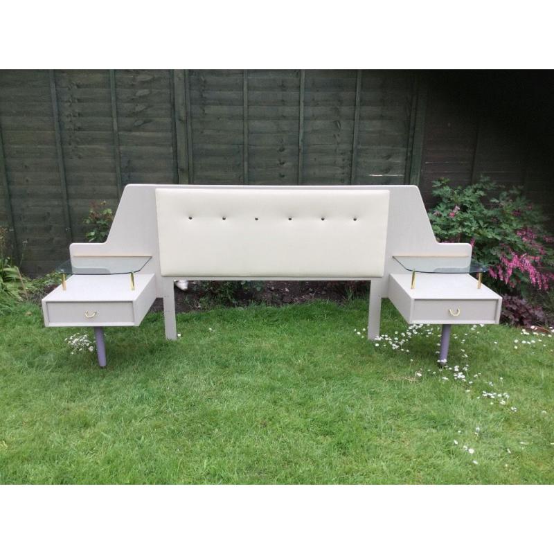 Bedroom G Plan dressing table & matching double headboard with side drawers and glass shelves set