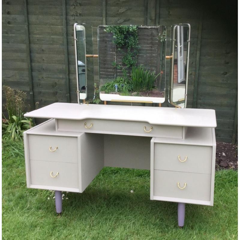 Bedroom G Plan dressing table & matching double headboard with side drawers and glass shelves set
