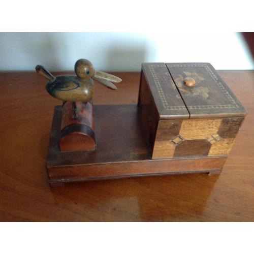 Vintage Marquetry Cigarette Box Novelty Duck/Bird Cigarette Dispenser